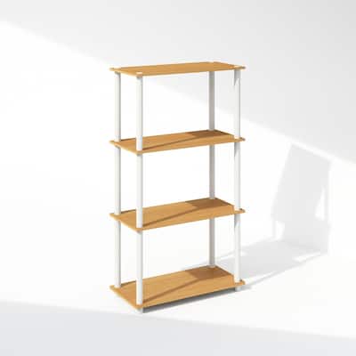 43.25 in. Tall Beech/White Wood 4-Shelf Bookcase