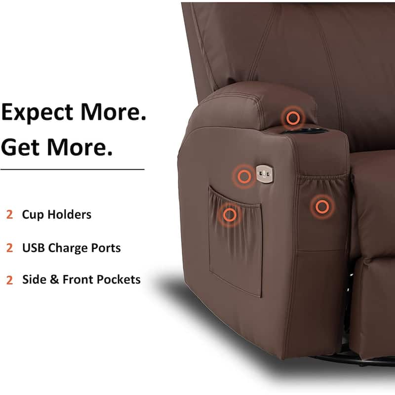 MCombo Manual Swivel Glider Rocker Recliner Chair with Massage and Heat, Faux Leather 8031