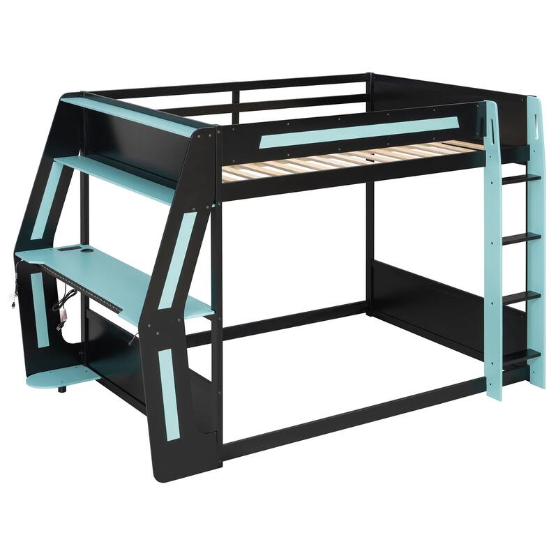Full-Size Gaming Bunk Bed with RGB Desk, USB Charging & LED Light Strip by Harper&Bright Designs