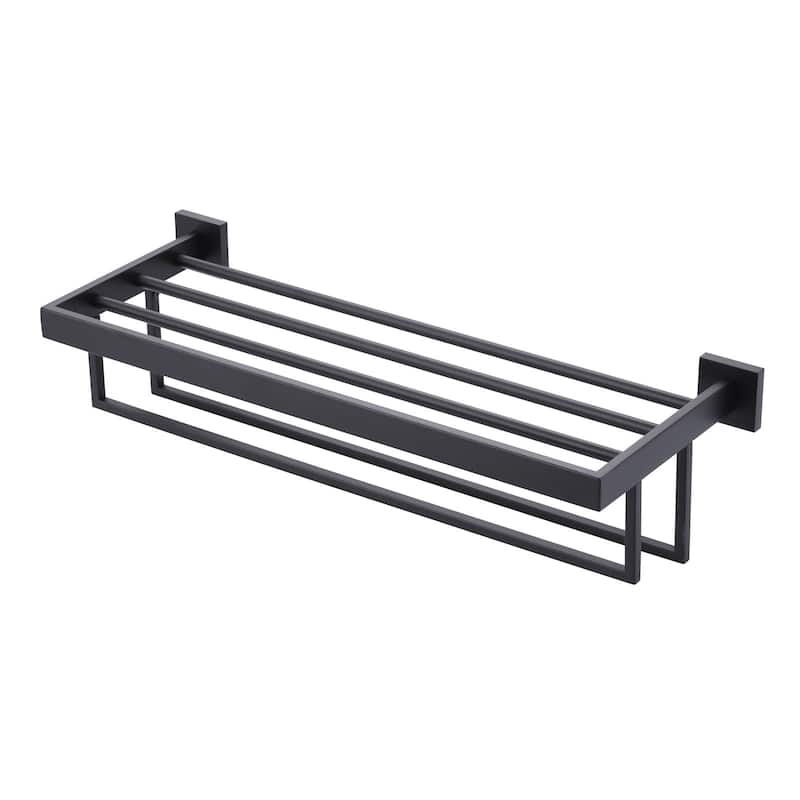 WOWOW 2-Tier Stainless Steel Bath Towel Rack - 24 in. - Matte Black