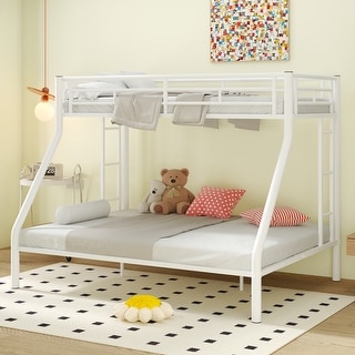 Metal Bunk Bed with Ladder and Guardrails, Cozy Sleeping Space, Twin XL over Queen, White