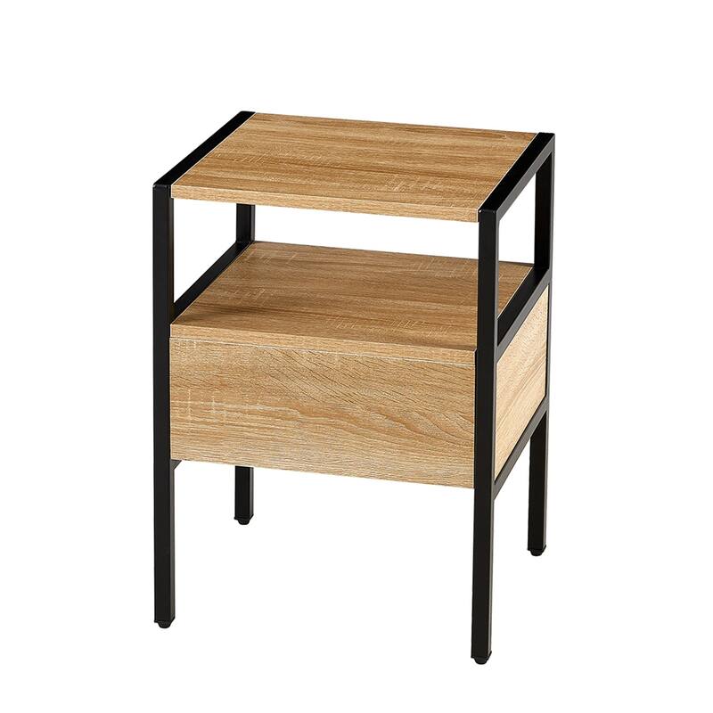 Modern Nightstand with Drawer and Metal Legs(Set of 2)