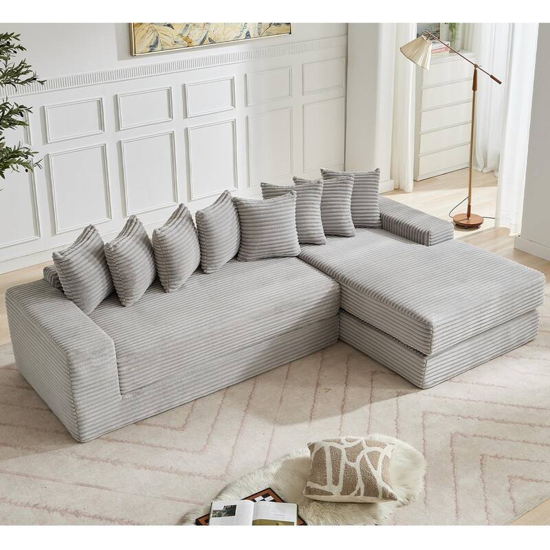 Corduroy L-shaped Chaise Sectional Sofa Convertible Sleeper Sofa Bed