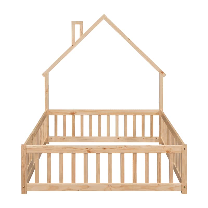 Full House-Shaped Headboard Floor Bed with Fence