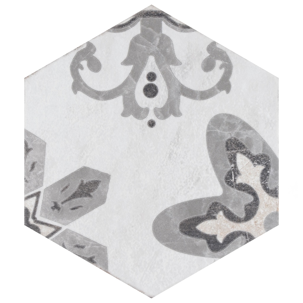 Merola Tile Mazzo Hex Deco Garden 8-1/2" x 9-3/4" Porcelain Floor and Wall Tile
