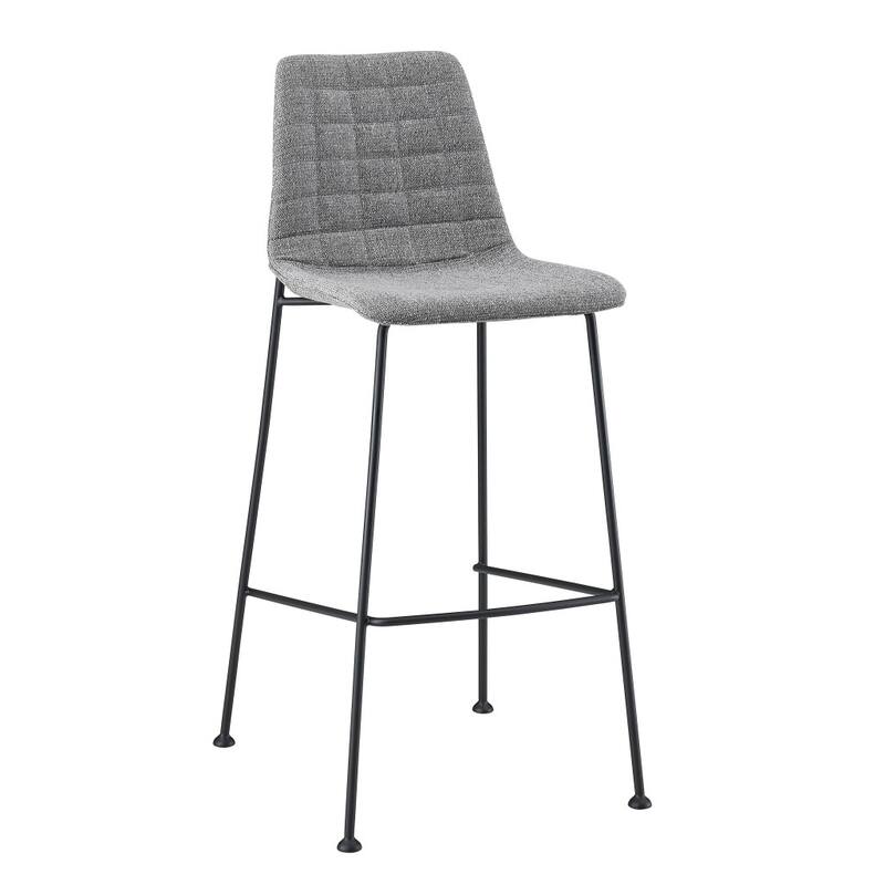 HomeRoots Set of Two 30" Light Gray and Black Fabric and Steel Low Back Bar Height Bar Chairs