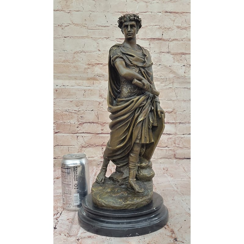 Bronze Julius Caesar Sculpture Statue On Marble Base - Roman History Art Decor