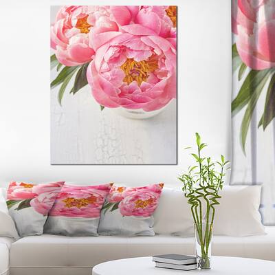Designart "Full Bloom Pink Peony Flowers " Floral Canvas Artwork Print