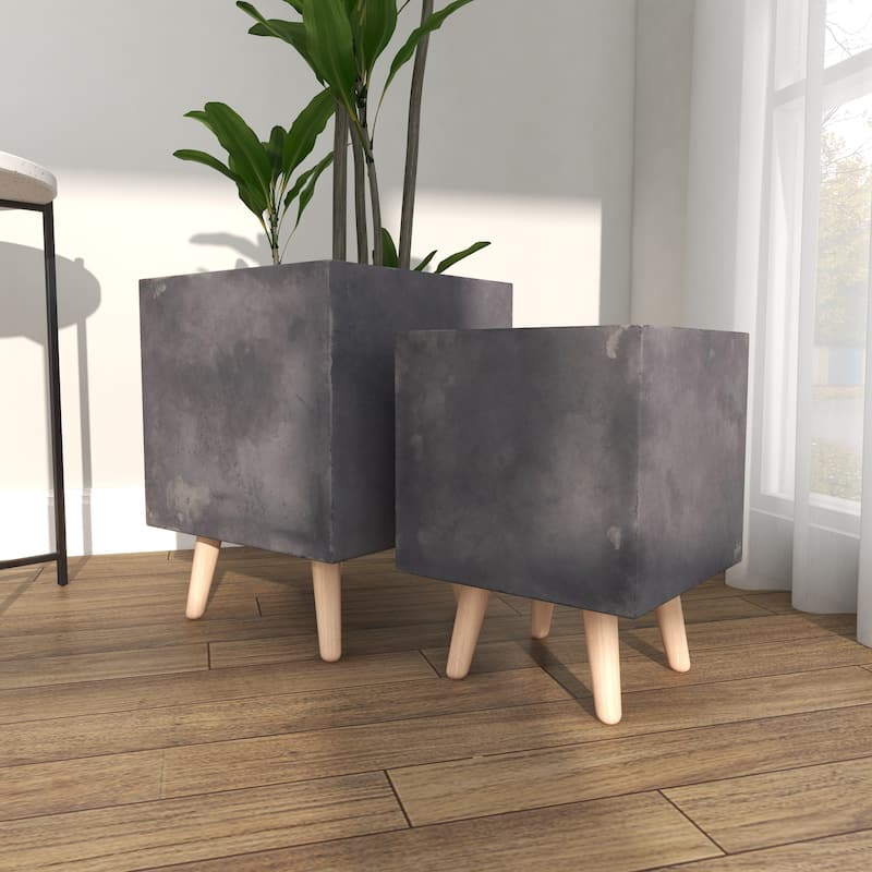 White Light Grey or Grey Fiber Clay Boho Modern Planter Pot (Set of 2) - S/2 15", 18"H
