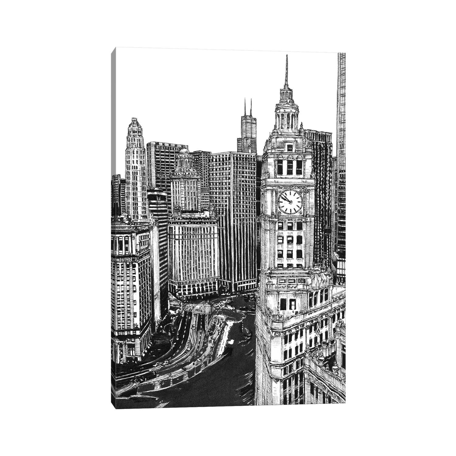 iCanvas "Chicago Cityscape in Black & White" by Melissa Wang Canvas Print