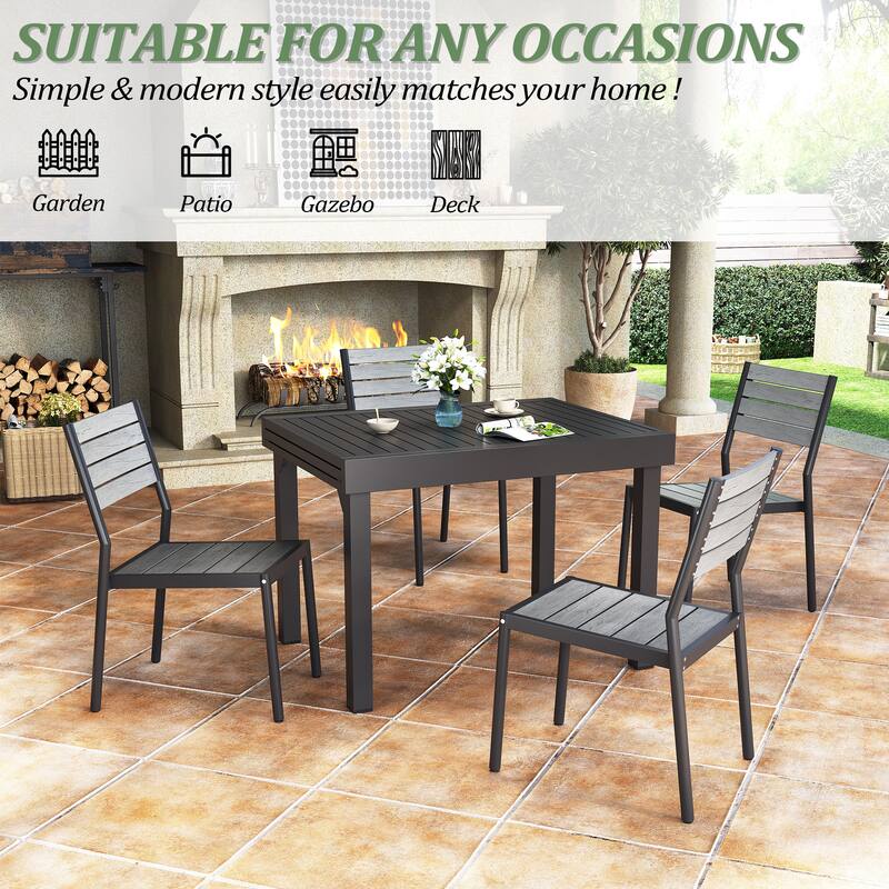 7PC Outdoor Set Aluminum Expandable Patio Dining Table with Rattan Chair