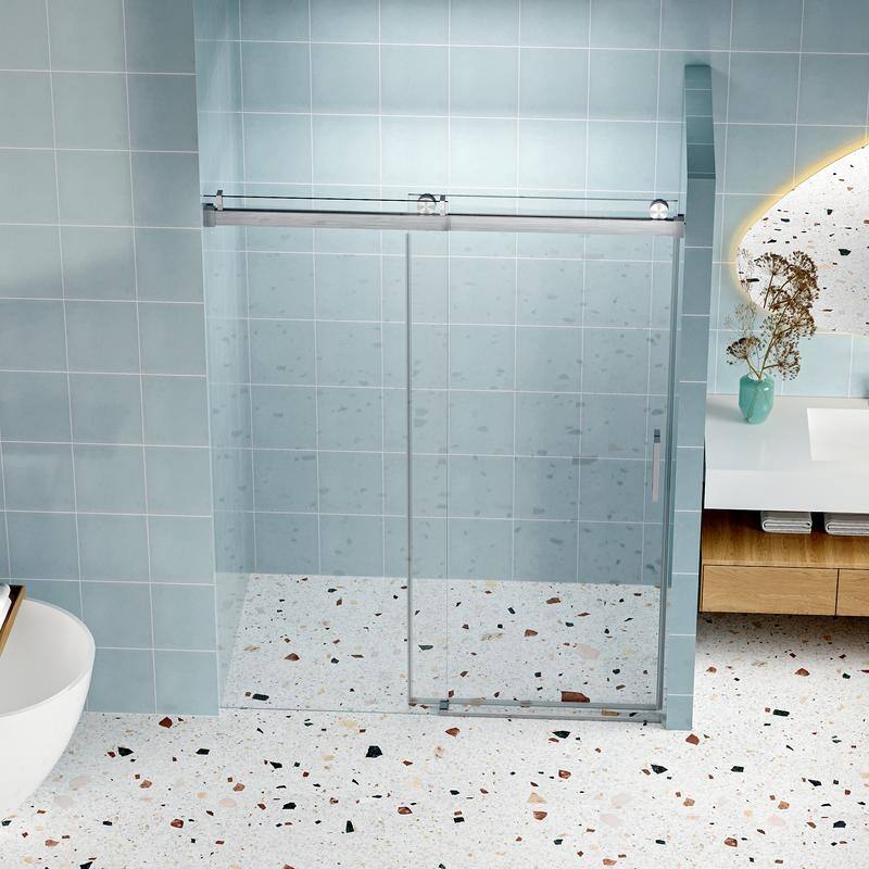ABRUZZO 56-60" W x 76" H Frameless Soft-Closing Single Sliding Shower Door 1/4" (6mm) Explosion-Proof Tempered Glass