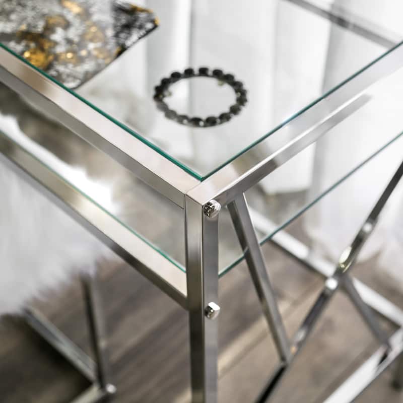 Furniture of America Davila Glam Metal 3-Piece Makeup Vanity Set with Mirror and Bench