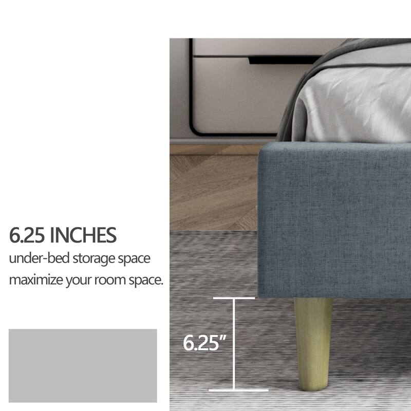 Aufank Bed Frame Upholstered Platform with Wooden Slats, Noise-Free