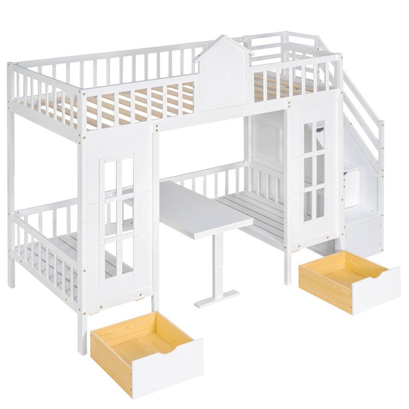Twin over Twin Bunk Bed with Changeable Table