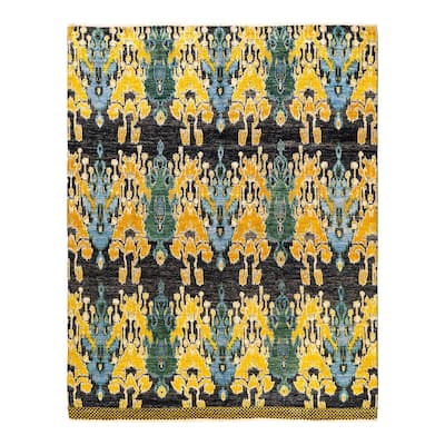 Overton Hand Knotted Wool Vintage Inspired Modern Contemporary Modern Black Area Rug - 7' 10" x 9' 10"