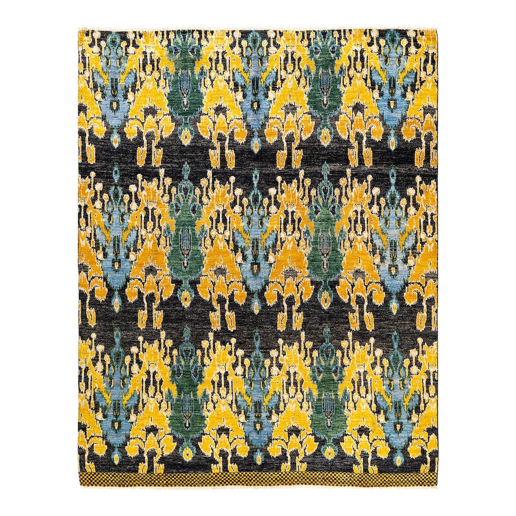 Overton Hand Knotted Wool Vintage Inspired Modern Contemporary Modern Black Area Rug - 7' 10" x 9' 10"