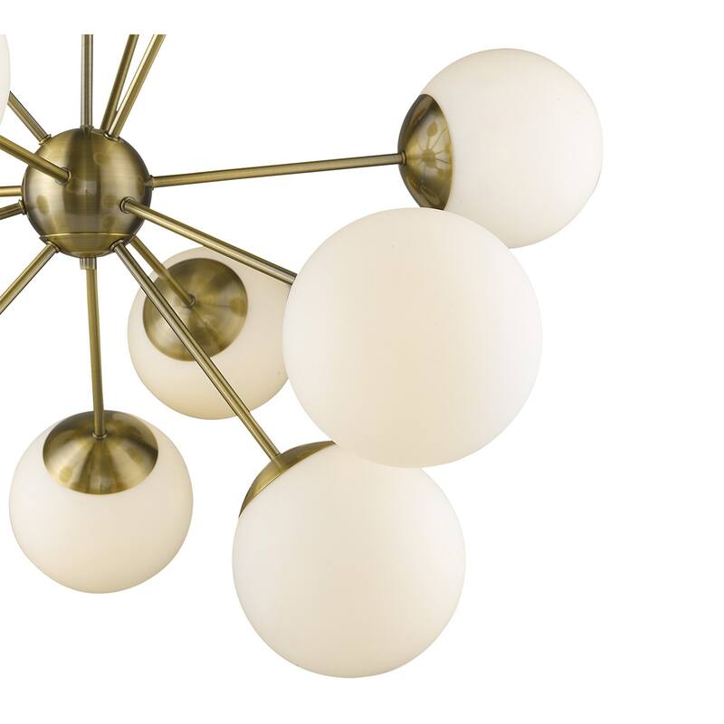 HomeRoots Brass Sputnik Twelve Light Frosted Metal Dimmable Chandelier With White Shades - 40' X '40' X '40