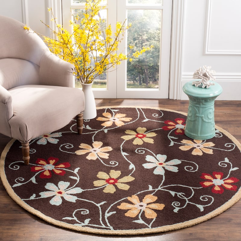 SAFAVIEH Handmade Blossom Jayasri Modern Floral Wool Rug - 6' Round - Brown/Multi