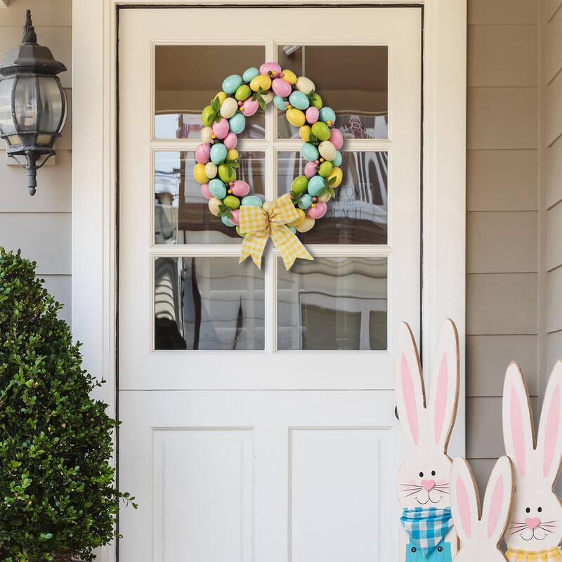 Glitzhome 18"D Easter Purple Hue Eggs Wreath for Front Door Wall Decor