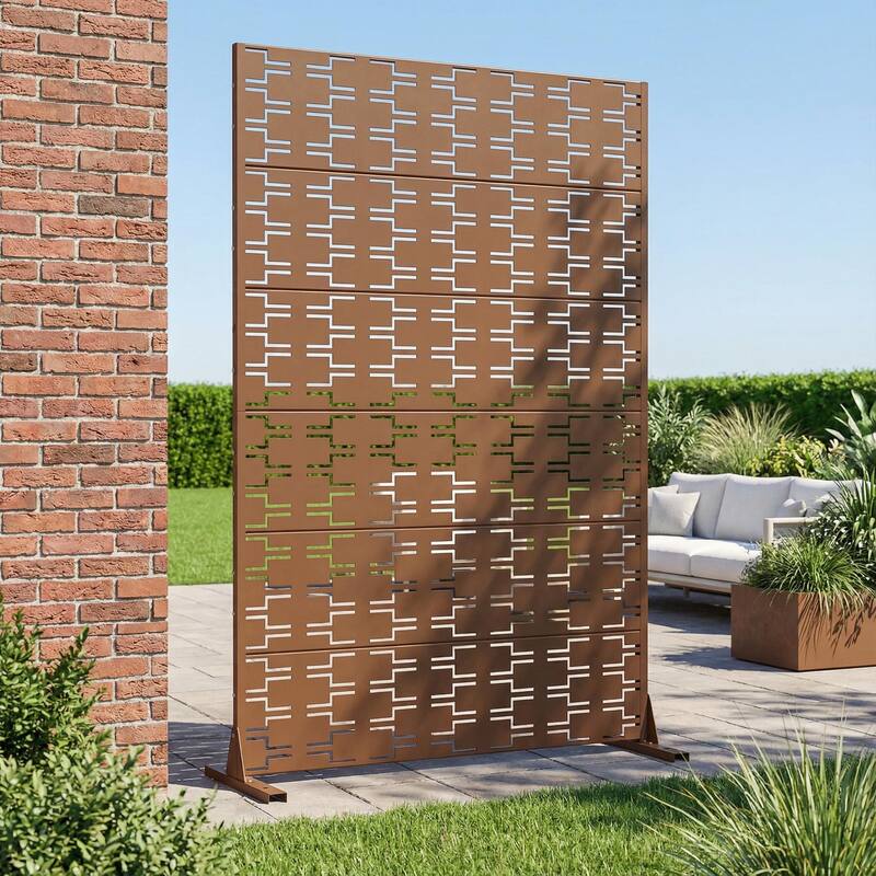 72" H×47"W Dovelina Black Outdoor Freestanding Metal Privacy Screen Decorative Garden Fence - Brown - 72"x47"