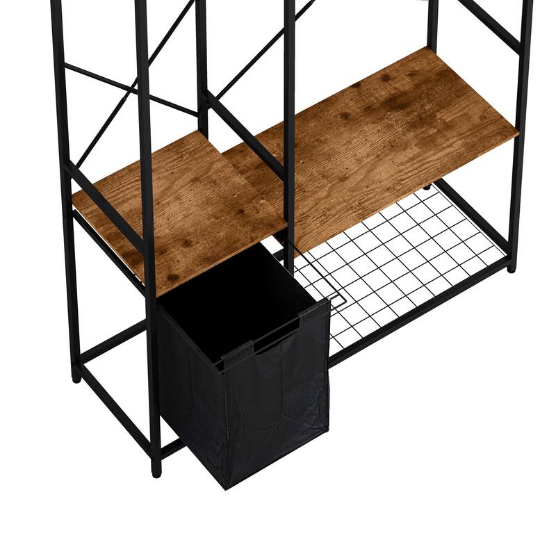 Portable Wardrobe Clothes Rack with Bottom Mesh