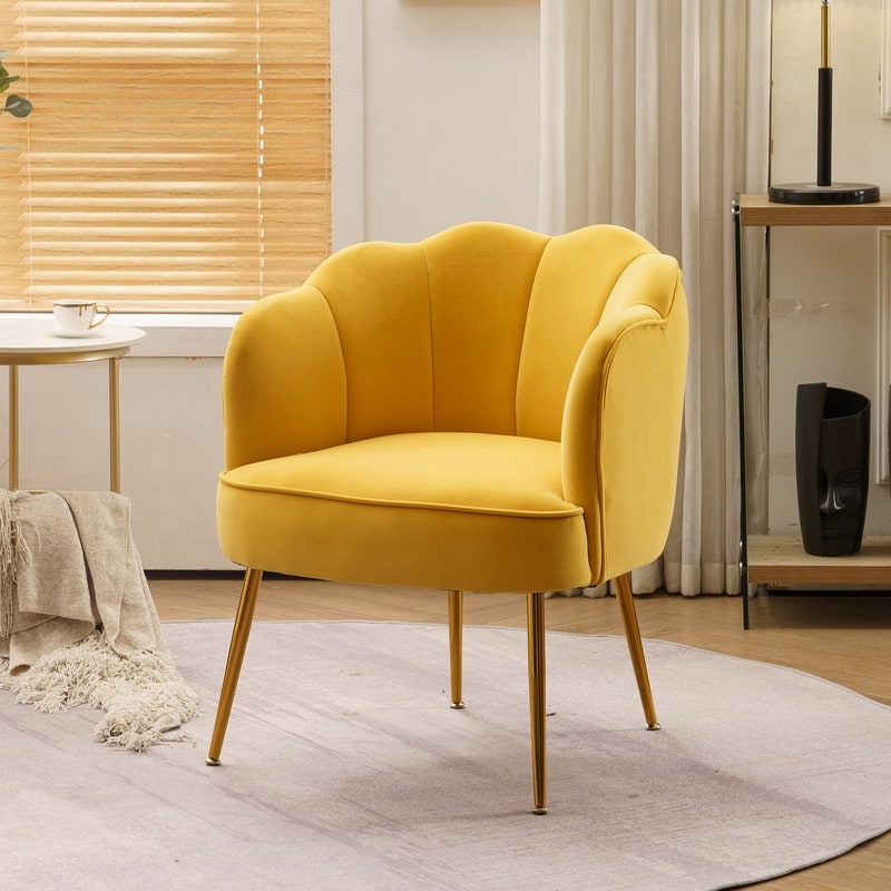 Shell Shape Velvet Fabric Armchair Accent Chair With Gold Legs