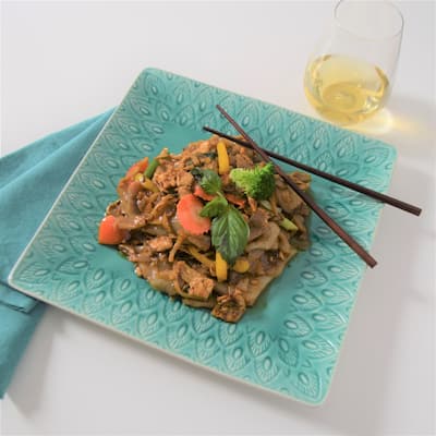 Euro Ceramica Peacock 4 Piece 6.5" Square Appetizer / Canape Plate Set in Lagoon - 6.5 in. x 6.5 in. x 0.8 in.