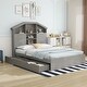 preview thumbnail 61 of 69, Wooden platform bed with house shaped storage headboard and drawers