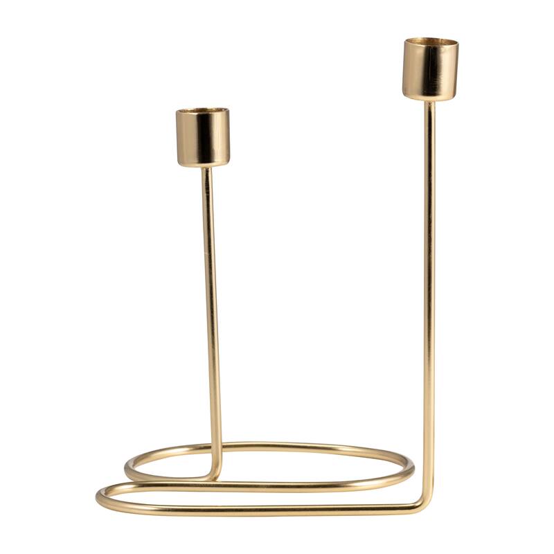 Modern Metal Taper Holder Open-Frame Design and Dual Candle Support - 6" x 5" x 8" - Gold