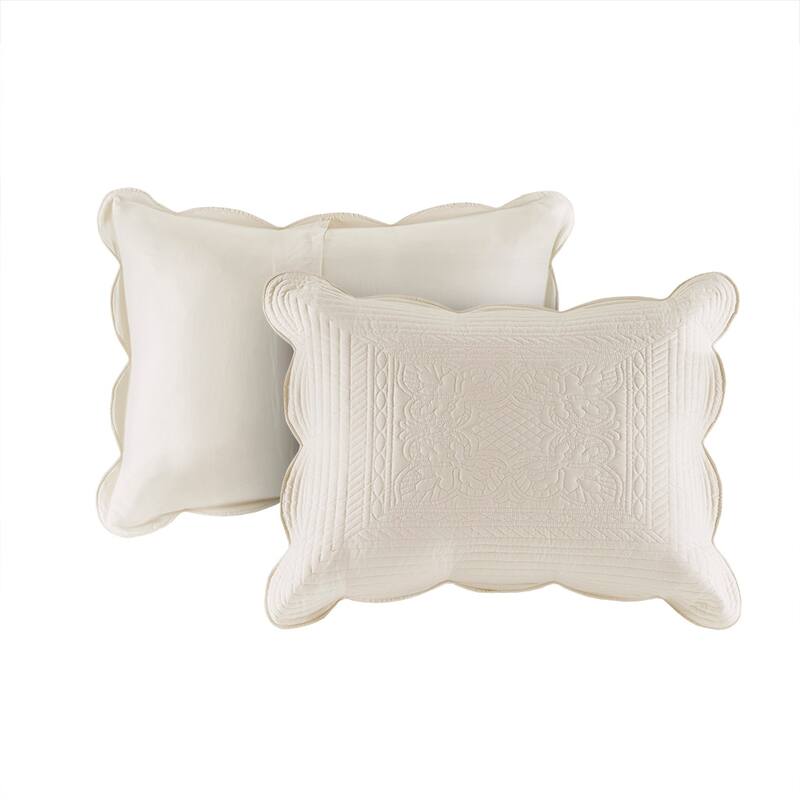 3 Piece Reversible Scalloped Edge Quilt Set Cream King/Cal King