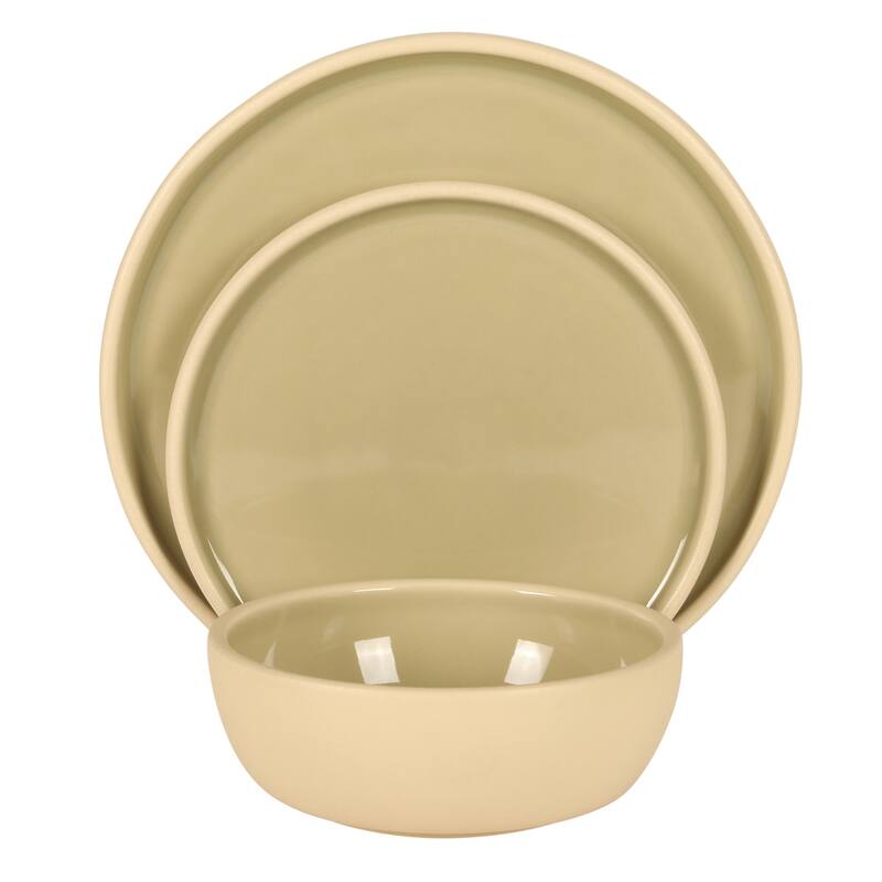 Gibson Elite - Made in Portugal - Port Gaia 12 Piece (Service for 4) Reactive Glaze Dishes Stoneware Ceramic Dinnerware Set