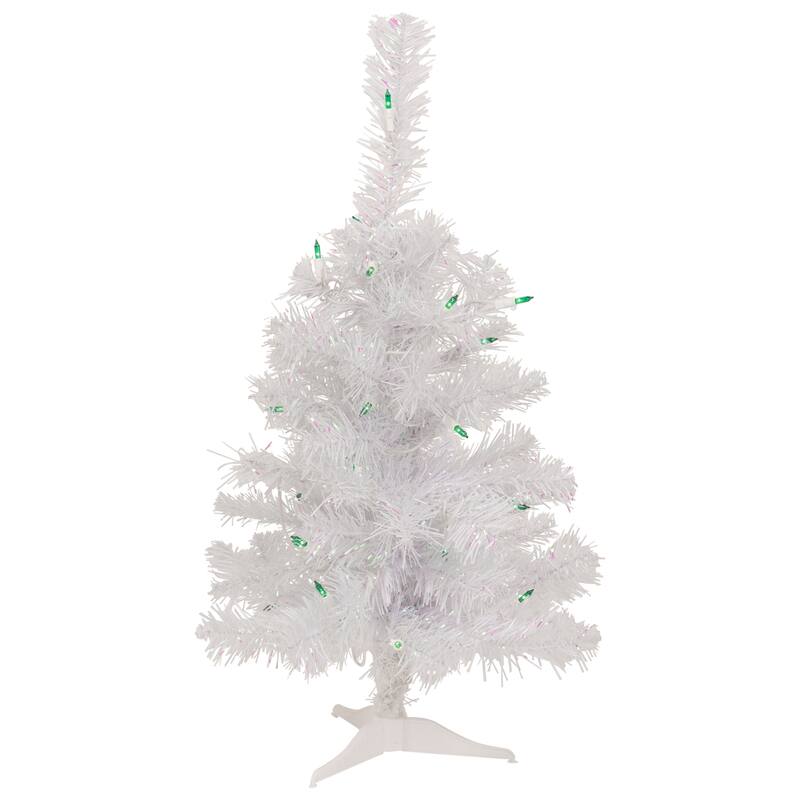 Pre-Lit Medium Rockport White Pine Artificial Christmas Tree - 2' - Green Lights - 2 Foot
