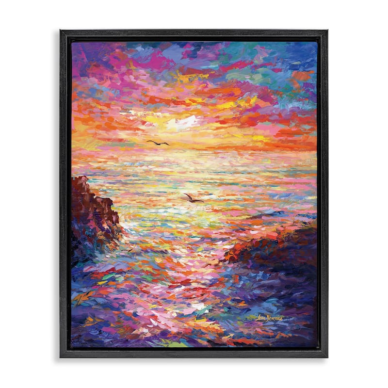 Stupell Vibrant Abstract Ocean Sunset Framed Floater Canvas Wall Art Design by Leon Devenice