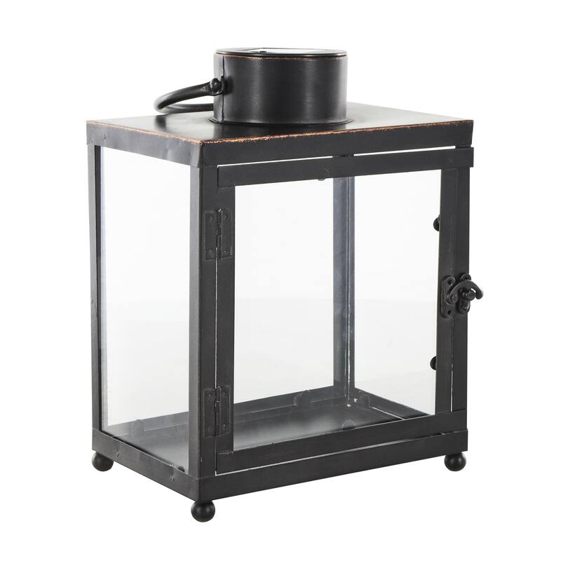 Metal Modern Indoor Outdoor Candle Lantern with Gold Accents - Black - Roche River Decor