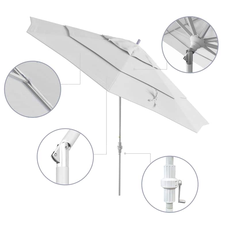 California Umbrella 11' Rd. Aluminum Market Umbrella, Crank Lift, Collar Tilt, Dbl Wind Vent, White Finish, Olefin Fabric