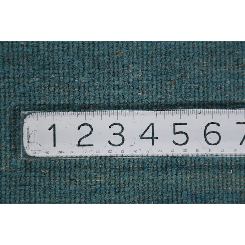 Teal Blue Gabbeh Modern Rug Handmade Wool Carpet - 3'4" x 4'11"