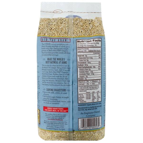 Shop Bob S Red Mill Organic Quick Cooking Steel Cut Oats 22 Oz Case Of 4 Overstock 20742878