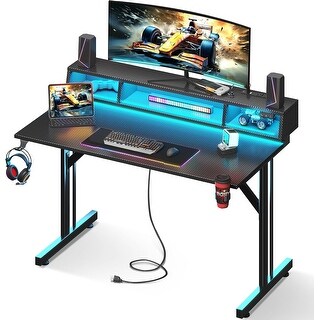 40-inch Gaming Desk with LED Lights, Power Outlets, and Floating ...