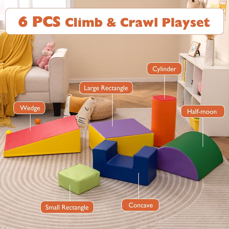 Gymax 6 PCS Kids Climber Play Set Indoor Foam Climb & Crawl Activity