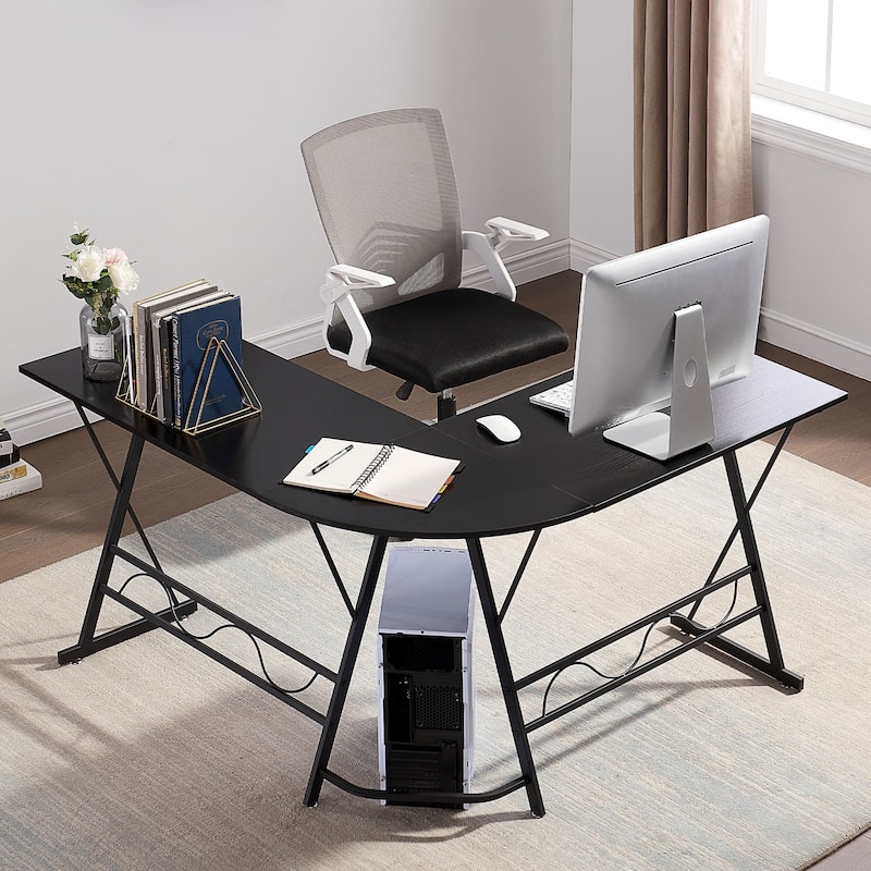 Ivinta L-Shaped Computer Corner Desk, 49.6 inch Gray Home Office Desk - Black