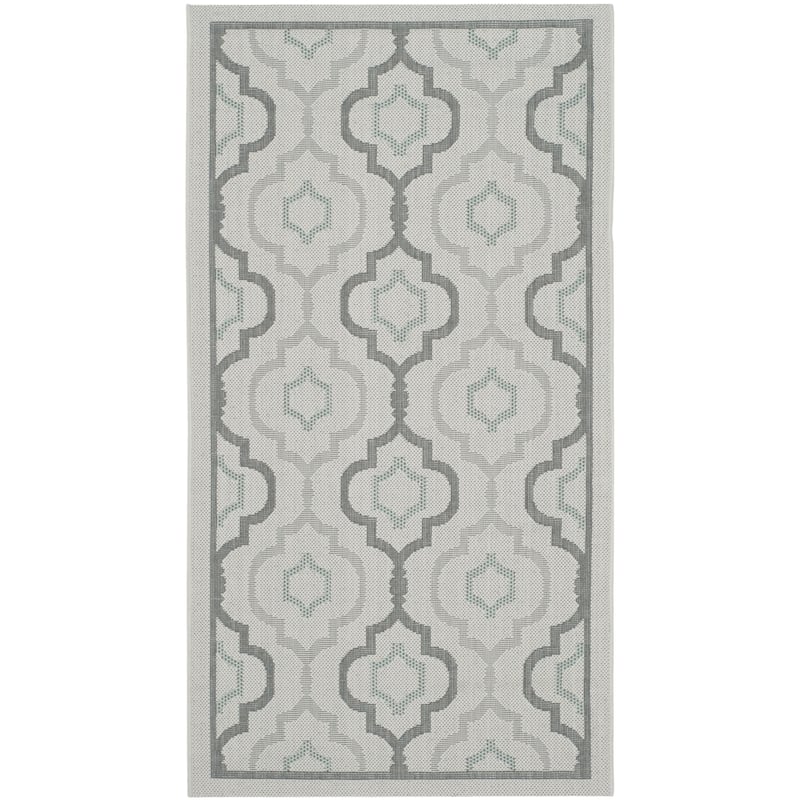 SAFAVIEH Courtyard Oyvor Indoor/ Outdoor Waterproof Patio Backyard Rug - 2'7" x 5' - Light Grey/Anthracite