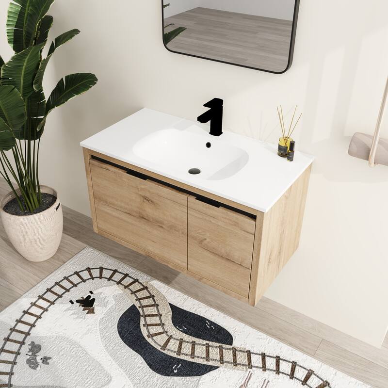 Malwee 36" Floating Bathroom Vanity with Sink, Modern Wall Mounted Bathroom Vanity with Soft Close Door and Drawer
