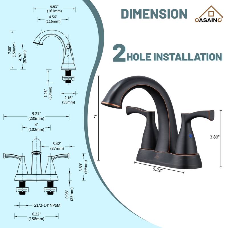 4 in. Centerset Double Handle Bathroom Faucet with Drain Kit Included