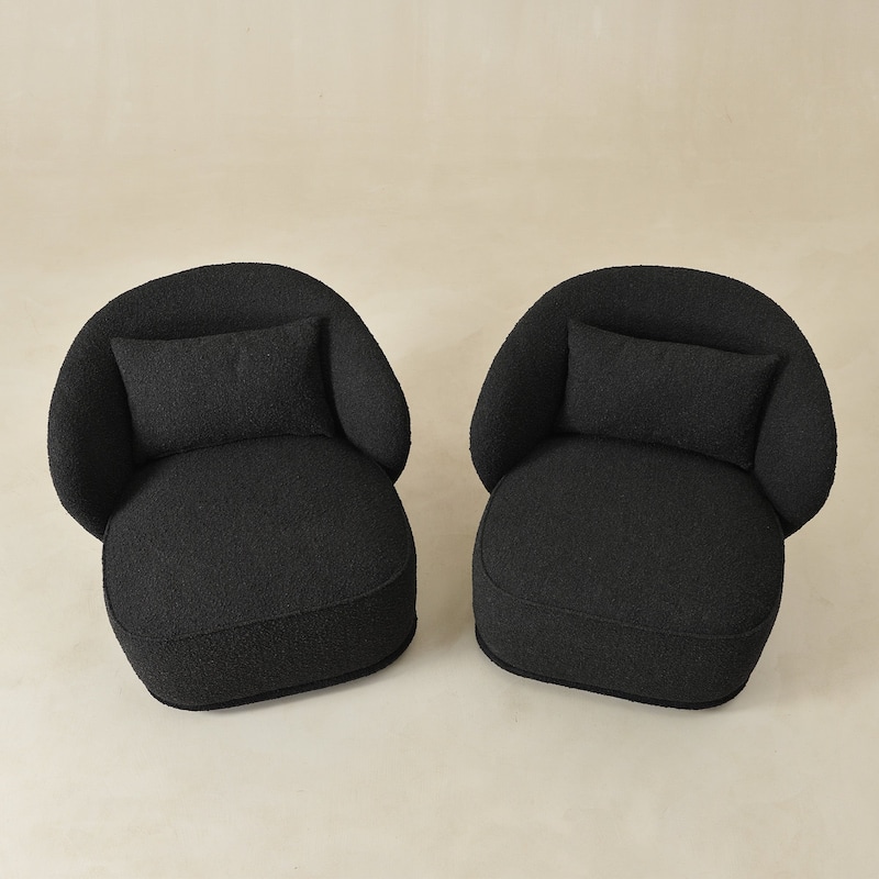 KINWELL 33" W Sherpa Boucle Upholstered Accent Swivel Chair (Set of 2)