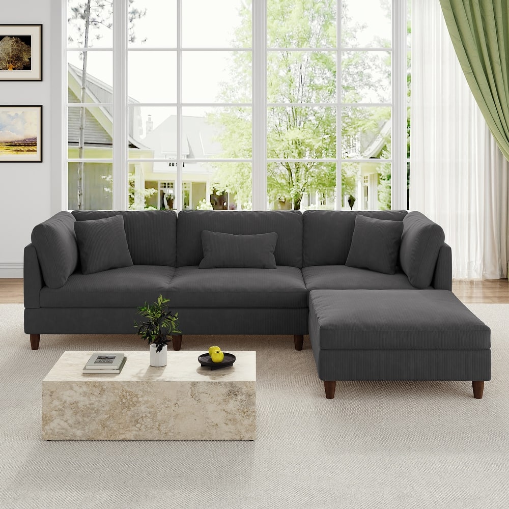 Modular Sectional Sofa Couch with Ottoman for Living Room Set - 112" W