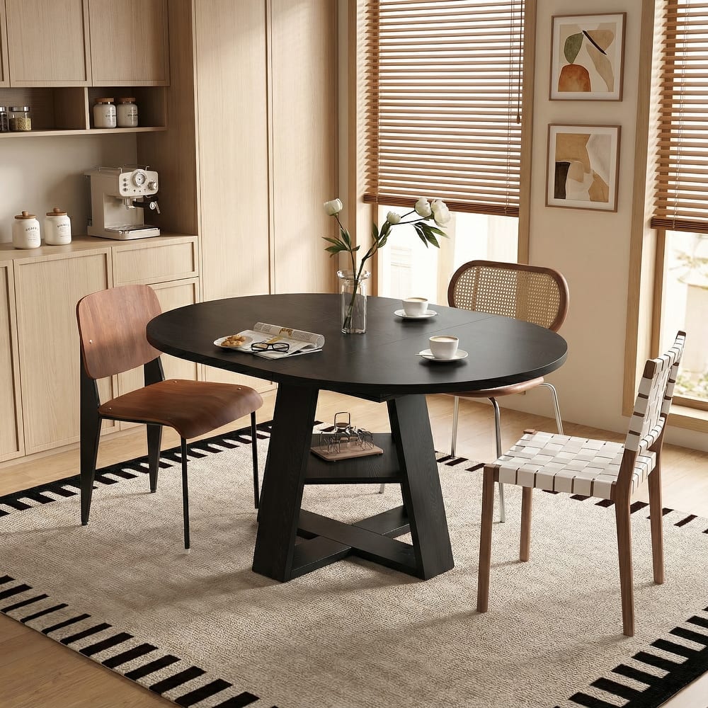 43"-59" Extendable Oval Dining Table with Storage Base, Modern Round to Oval Kitchen Table