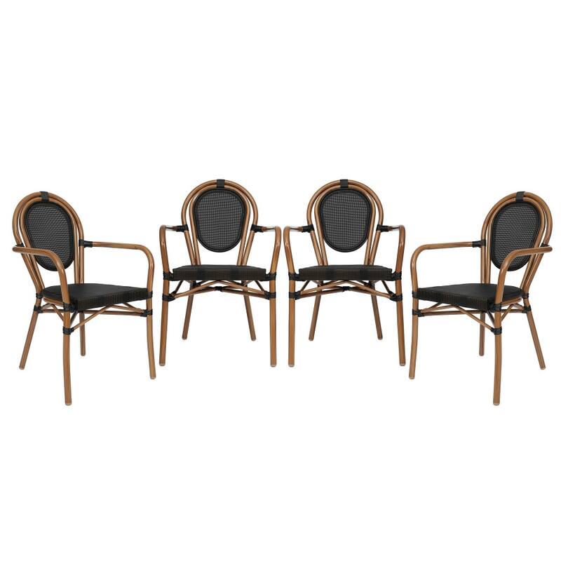 4 Pack All-Weather Commercial Paris Chairs with Arms and metal Frames