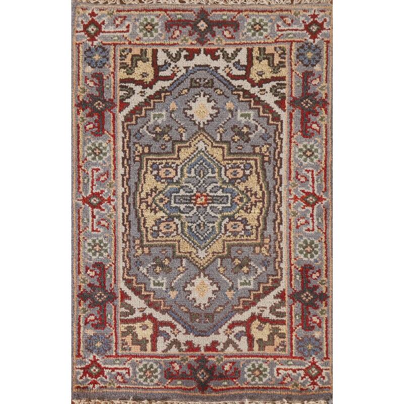 Gray Geometric Heriz Serapi Indian Rug Hand-Knotted Wool Carpet - 2'0"x 3'0"