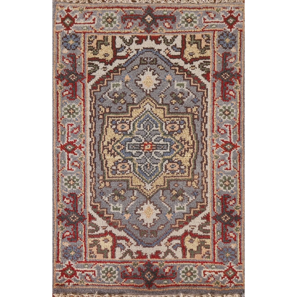 Gray Geometric Heriz Serapi Indian Rug Hand-Knotted Wool Carpet - 2'0"x 3'0"